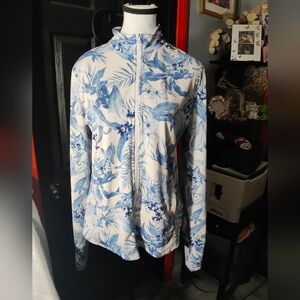 Tommy Bahama Blue and White Floral Long Sleeve Top